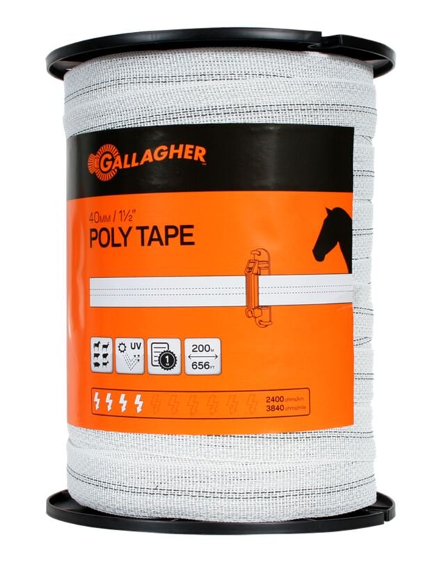 Gallagher Poly Tape White/Green Stripe 656’ (1 1/2”, 38mm)
