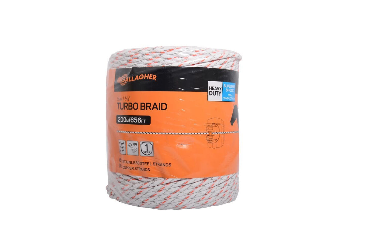 Gallagher Turbo Equine Braid White 656’ (3/16", 5mm )
