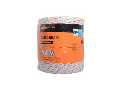 Gallagher Turbo Equine Braid White 656’ (3/16", 5mm )