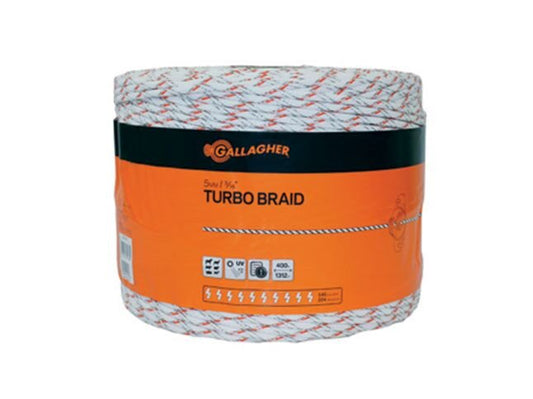 Gallagher Turbo Equine Braid White 1312’ (3/16", 5mm)