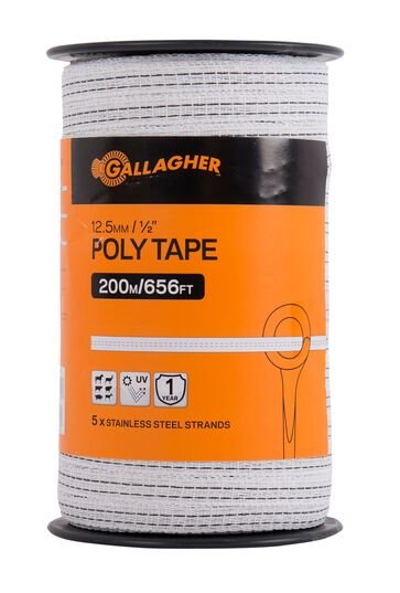 Gallagher Poly Tape White 656’ (1/2”, 12.5mm)